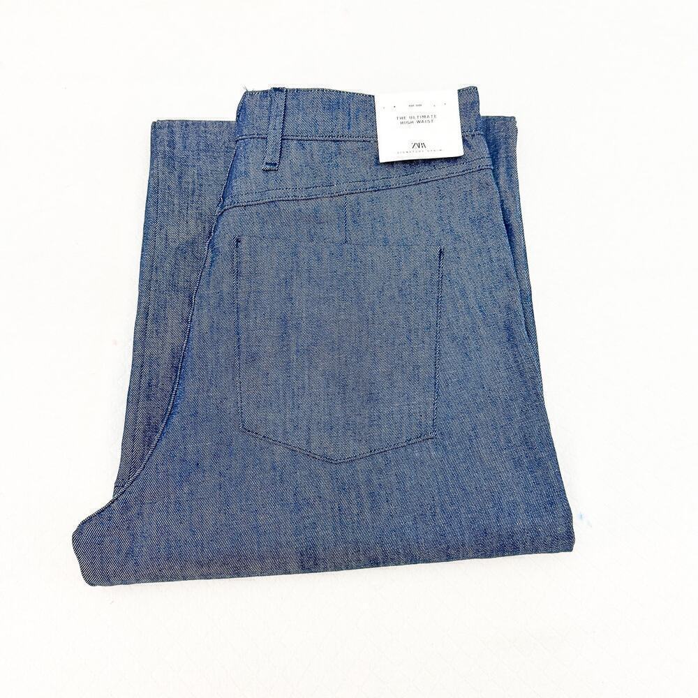 Zara The Ultimate High Waist Straight Fit Full Length Dk Wash Denim Jean Size 14